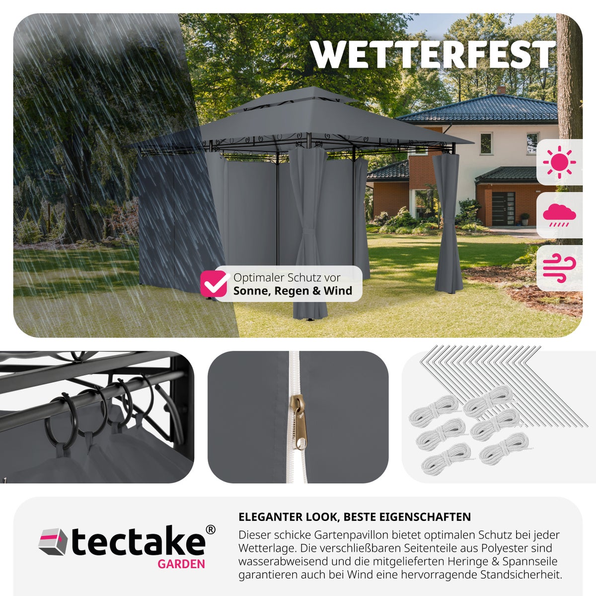 tectake Emine tuinpaviljoen 4 x 3 m inclusief scheerlijnen en haringen