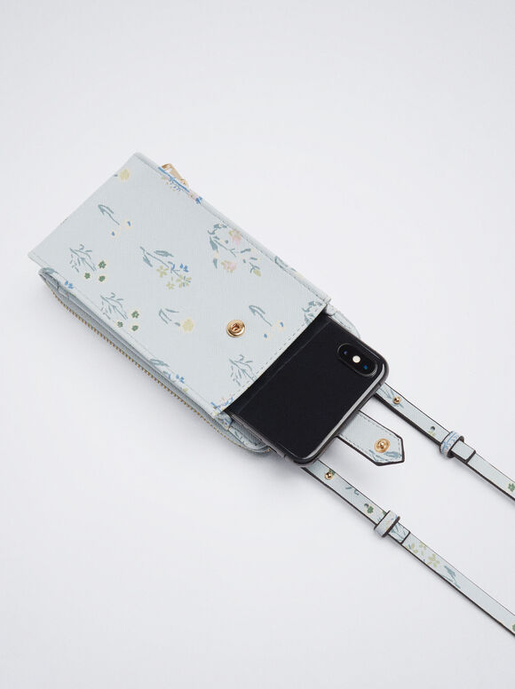 Bolsa para celular com estampa floral - Azul