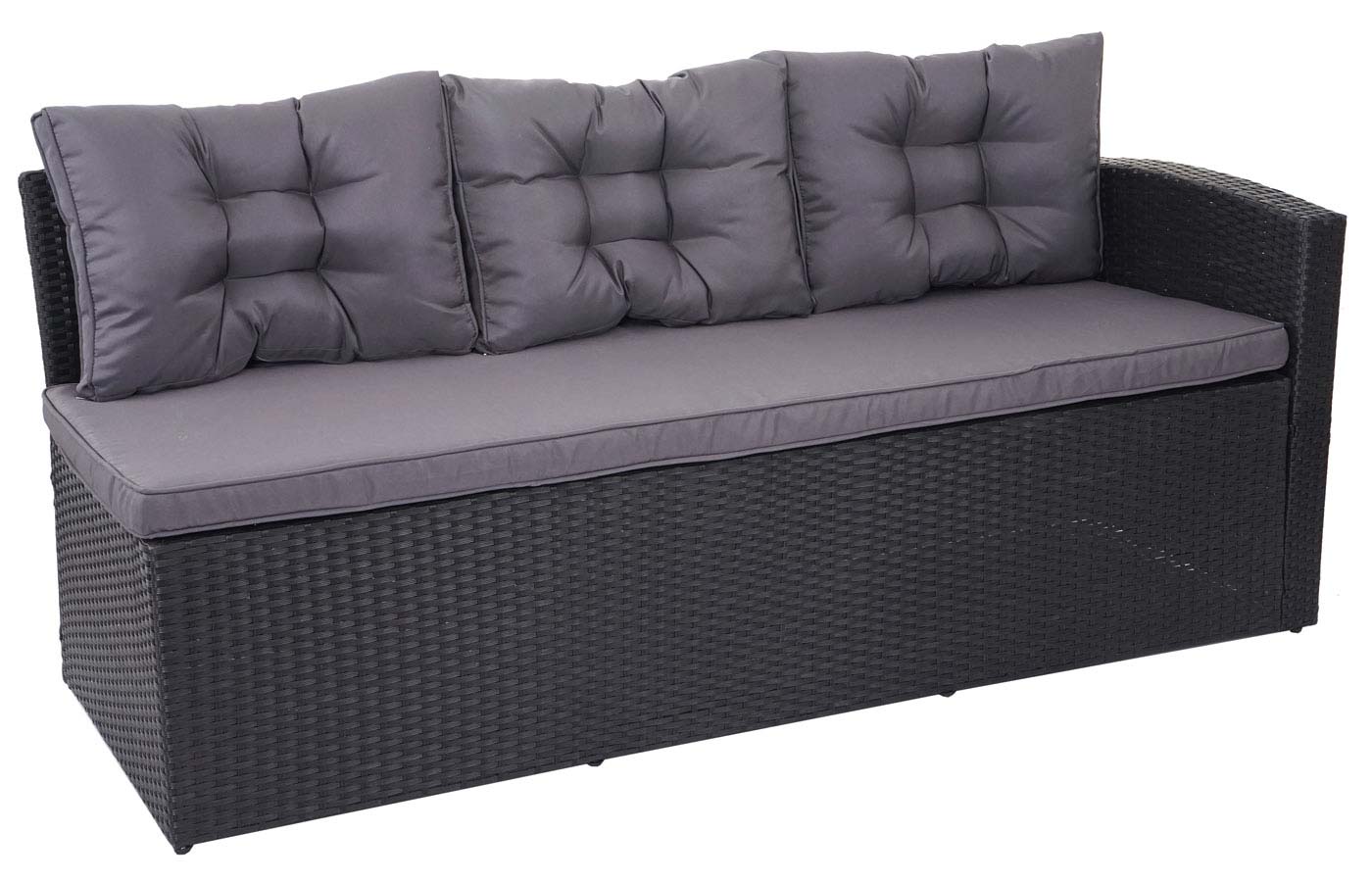 Poly-Rattan-Garnitur MCW-A29, Gartengarnitur Sitzgruppe Lounge-Esstisch-Set, schwarz ~ Kissen dunkelgrau, mit Bank