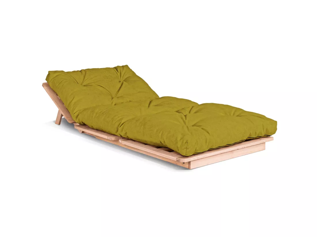 Canapé Lit Convertible en Bois avec Matelas Beige Confort Vert