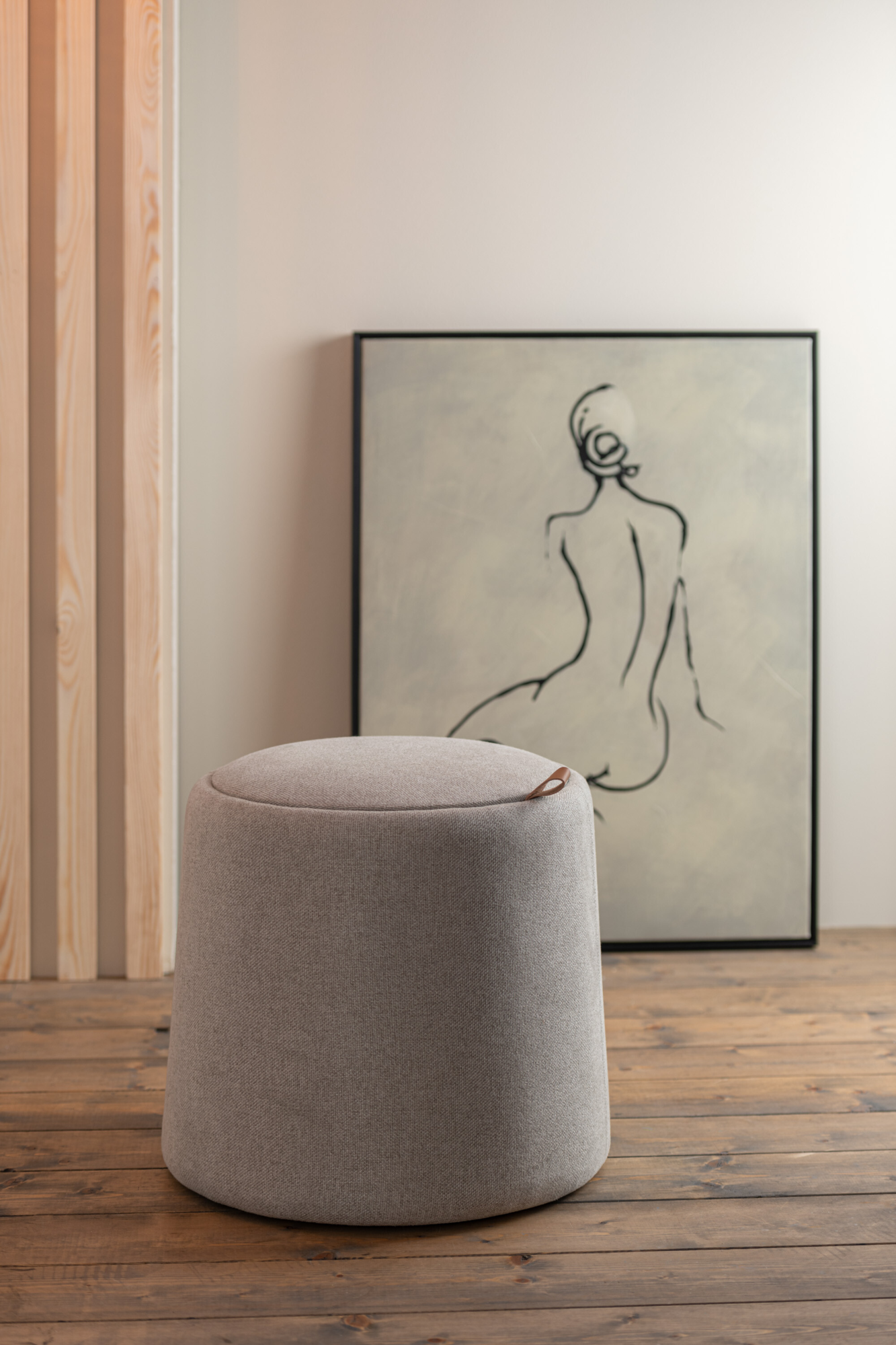 Poef/bijzettafel Rond Beige