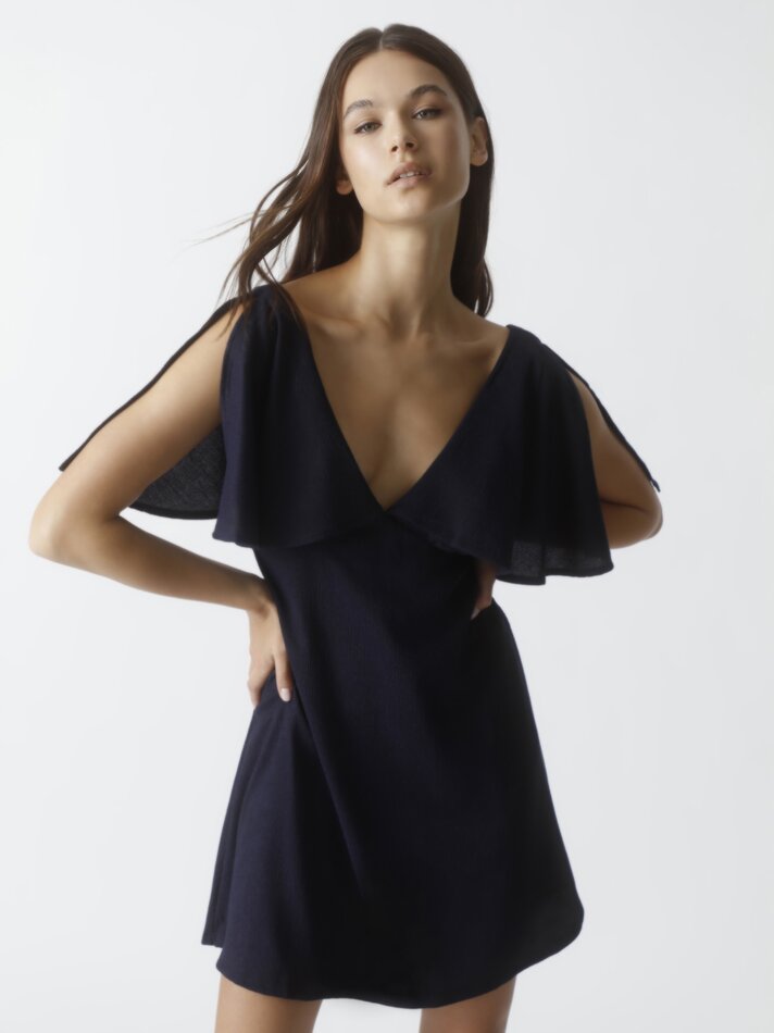 Vestido de verão com babados - Azul Marinho Escuro