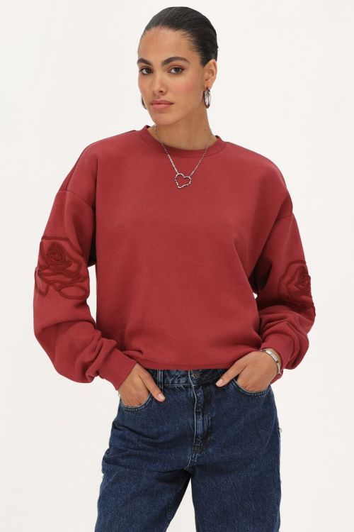 Rode sweater met embroidery