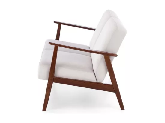Canapé 2 places en tissu beige clair et pied en bois style retro Franky