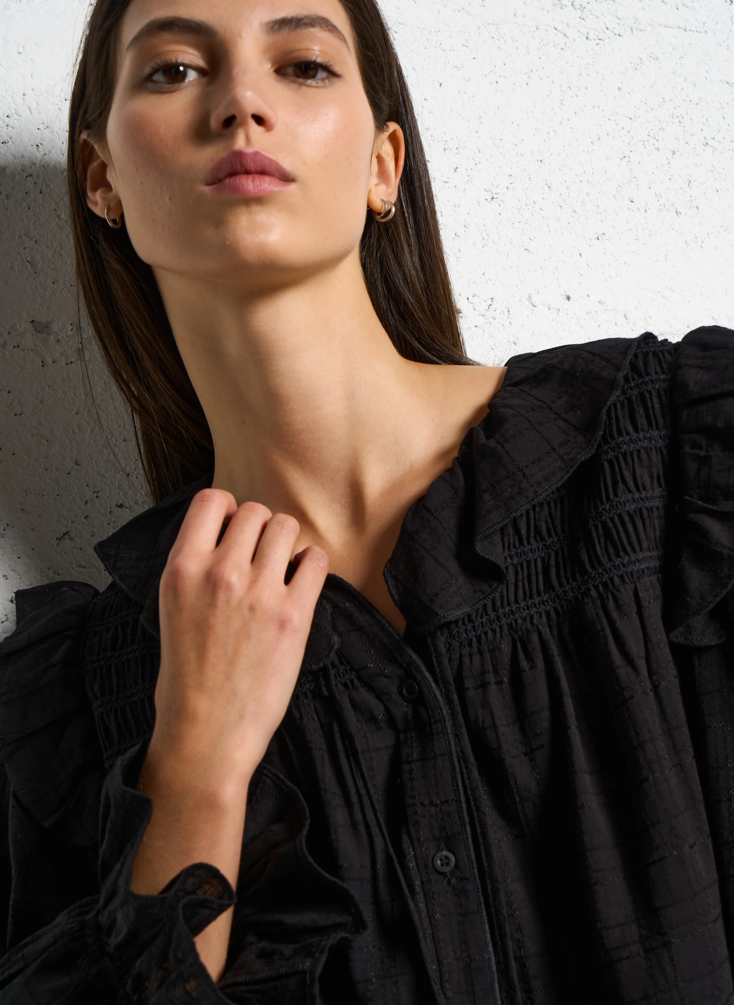 Chemise droite en coton et lin | Noir
