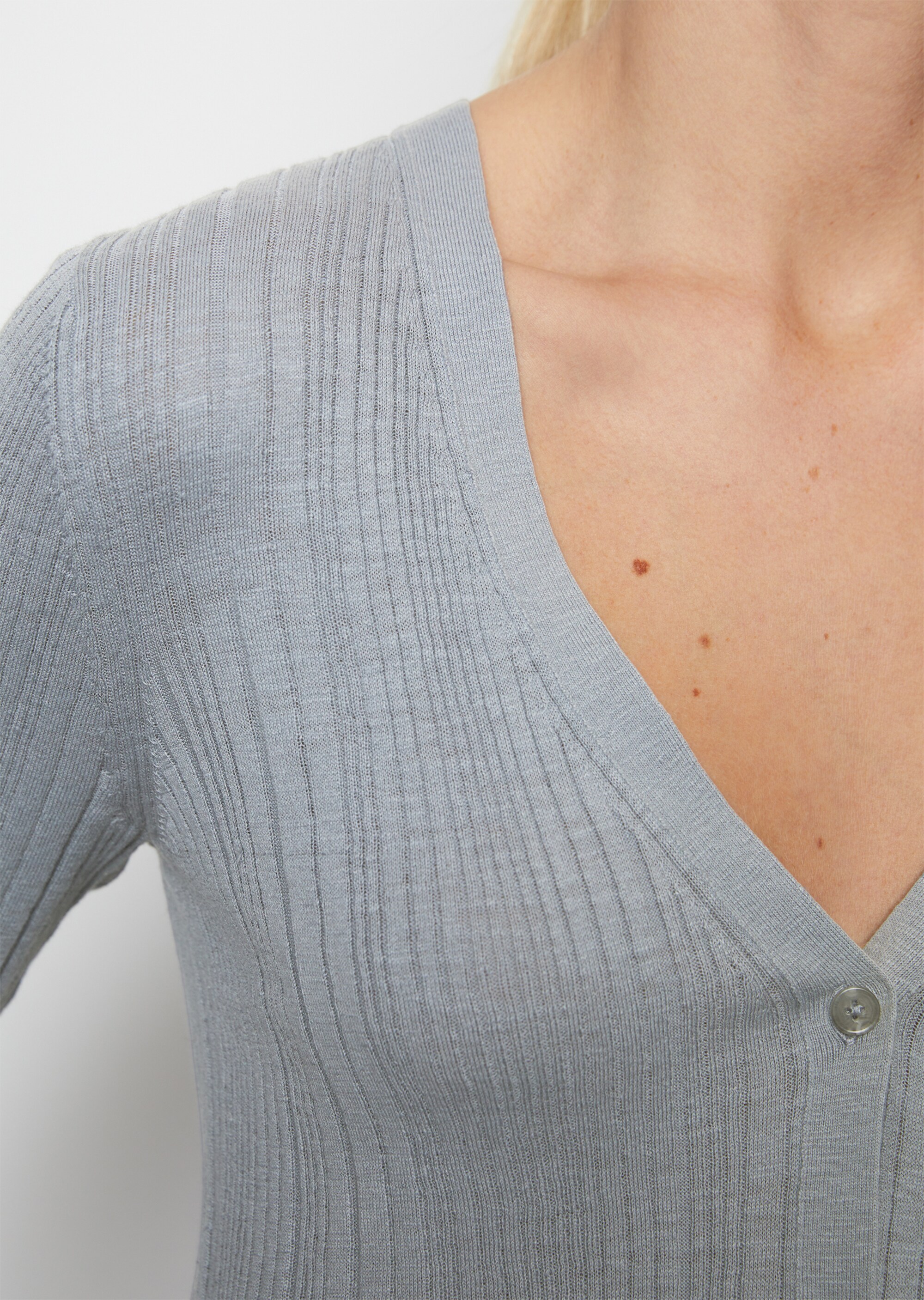 Rippstrick-Cardigan slim aus Organic Cotton-Leinen-Slub-Garn