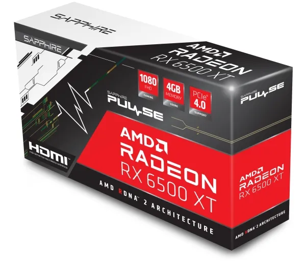 Sapphire Pulse Radeon RX 6500 XT 4GB - Grafikkort - Radeon RX 6500 XT - 4 GB GDDR6 - PCIe 4.0 x4 - HDMI, DisplayPort