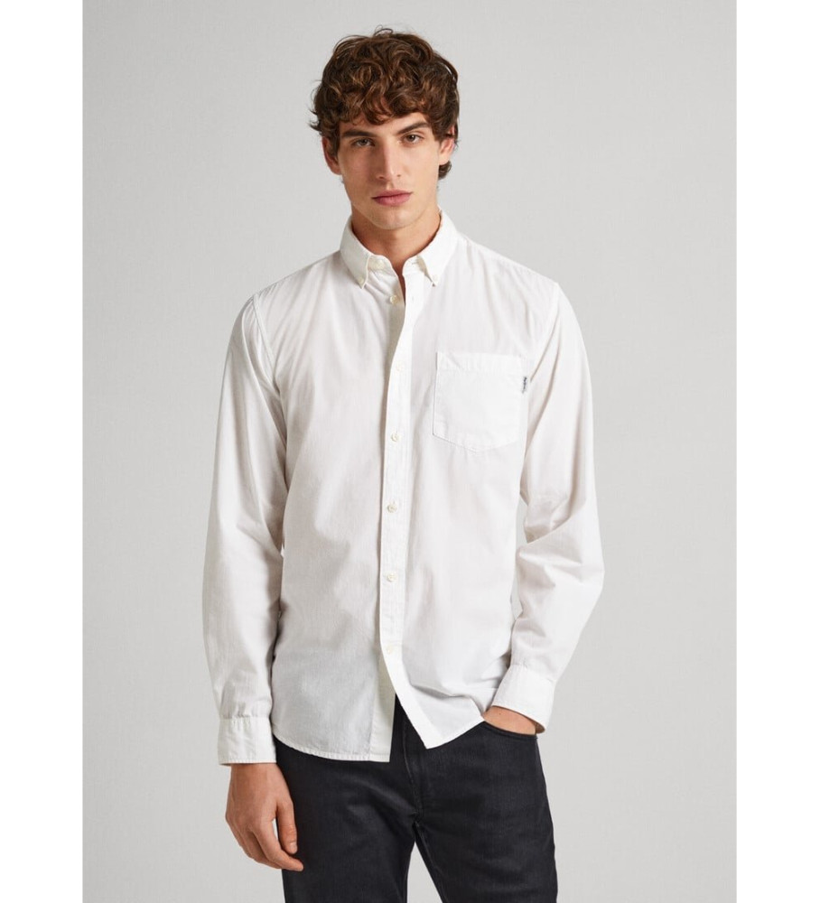 Camisa branca lisa de tecido Popeline Pepe Jeans, corte regular.