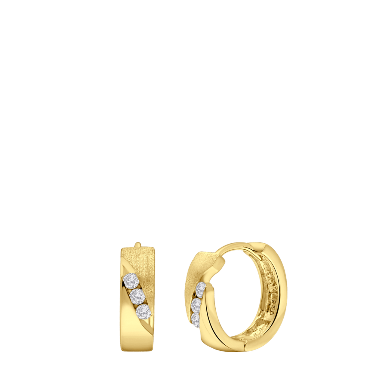 Zilveren goldplated oorbellen mat/glans zirkonia