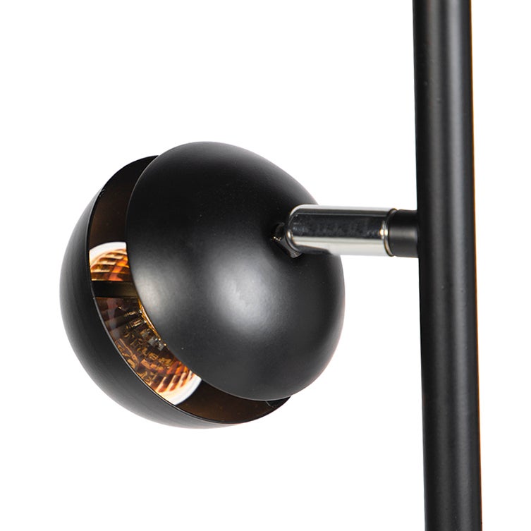 QAZQA - Moderne vloerlamp | Staande lamp | Vloerlamp | Lamp | 3-lichts zwart met goud | Messing interieur - Buell Deluxe | Woonkamer - Stalen bol | Bolvormig | Rond | Langwerpig -