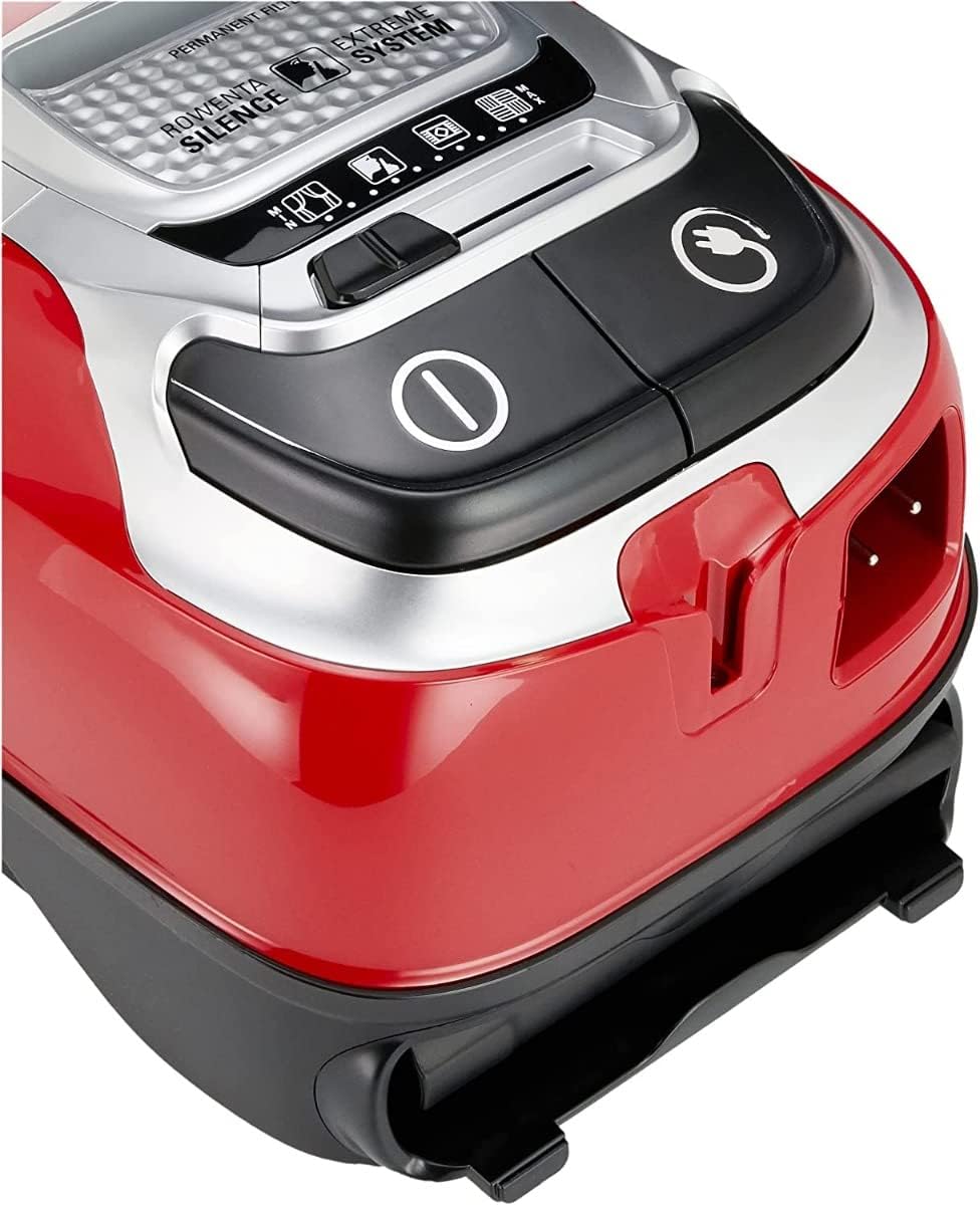 Rowenta Silence Force Allergy+, Bodenstaubsauger mit Beutel, 4,5 L Staubbeutelkapazität, extrem leise, hocheffiziente Bodendüse, langlebiger EffiTech-Motor, Staubsauger Tierhaare, Schwarz-Rot, RO7473