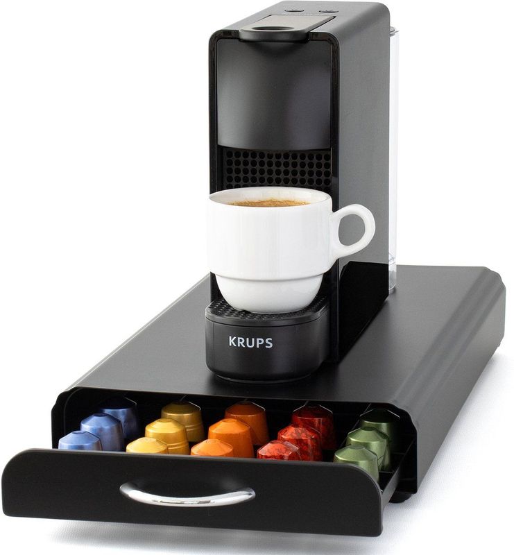 Capsulehouder met Lade – Koffiecups houder – Geschikt voor Nespresso – 50 Cups - RVS - Zwart