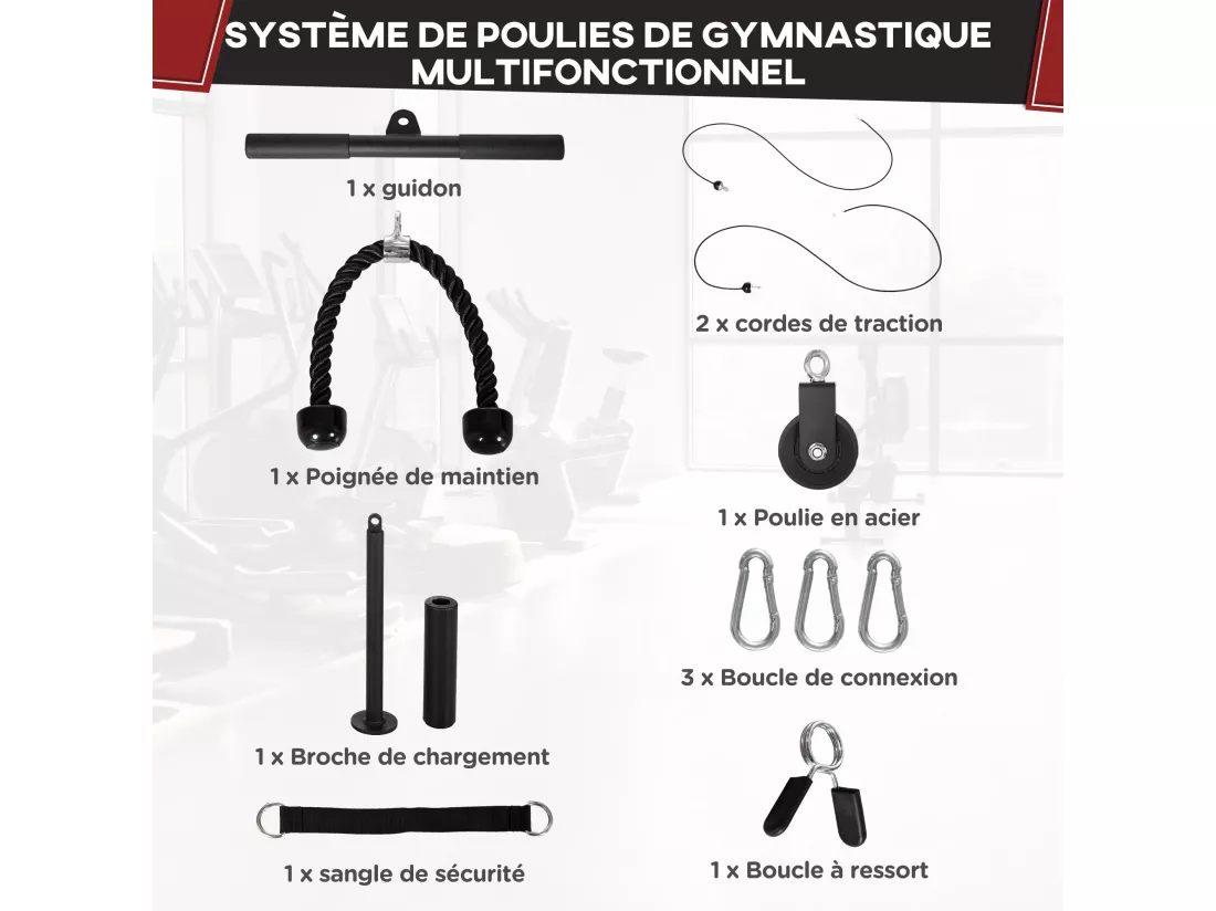 Station de musculation - station de traction poulie haute à fixer au plafond - barre traction et autres accessoires inclus