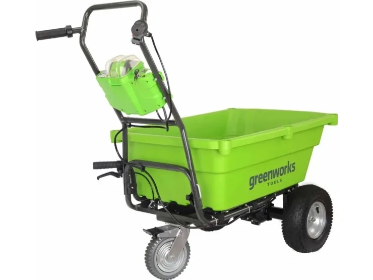 Greenworks G40GC, Motoriseret trillebør, 3 hjul, Solidt hjul, Sort, Grøn, 100 kg, 550 mm