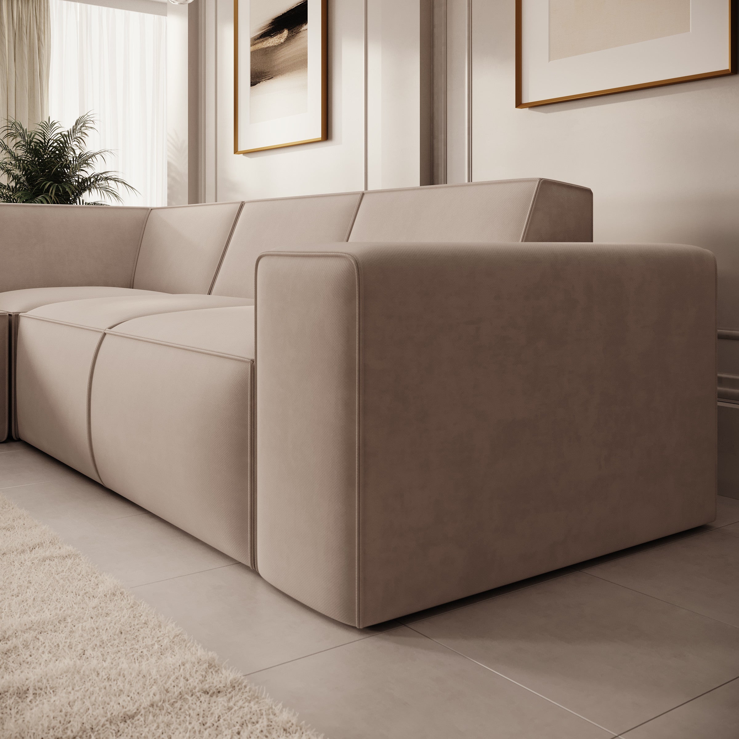 Monet - Hoekbank 4-zits met chaise longue - Stof beige - Links - 261x216x80 cm
