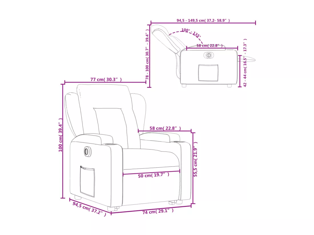 Fauteuil inclinable électrique noir similicuir