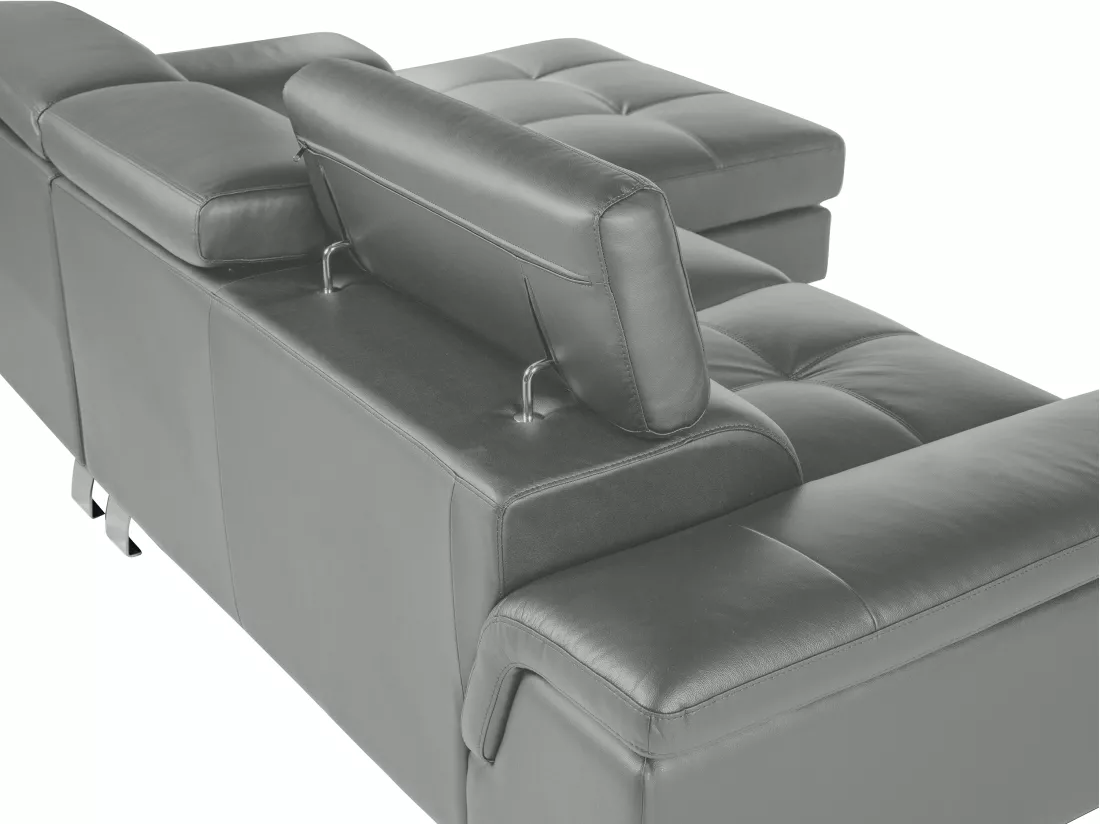 Canapé d'angle cuir MISHIMA - Gris - Angle droit