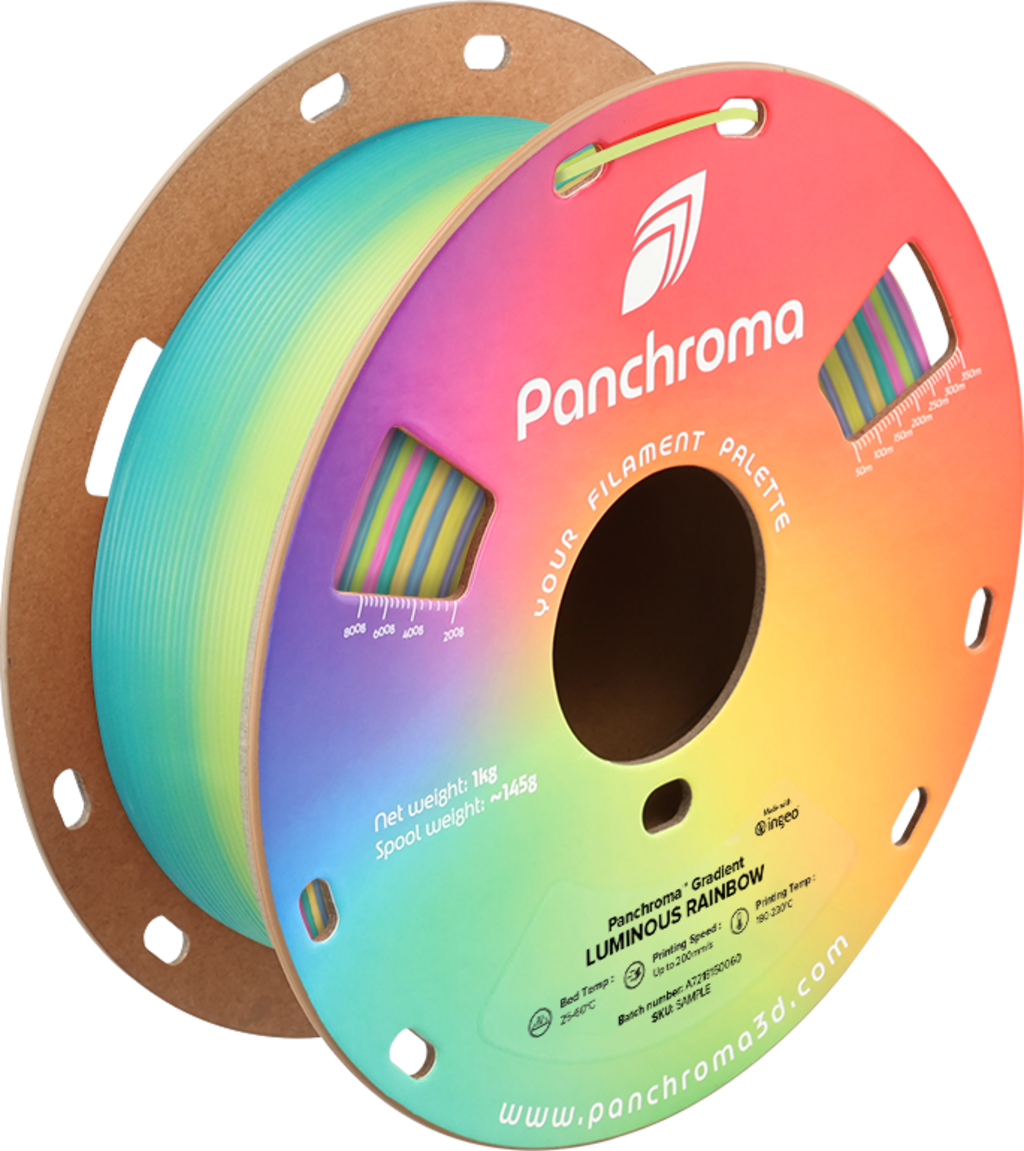 Polymaker  Panchroma™ PLA Gradient Luminous Rainbow, 1,75 mm / 1000 g    Mehrfarbiges Filament mit Glow in the Dark Effekt in Luminous Rainbow