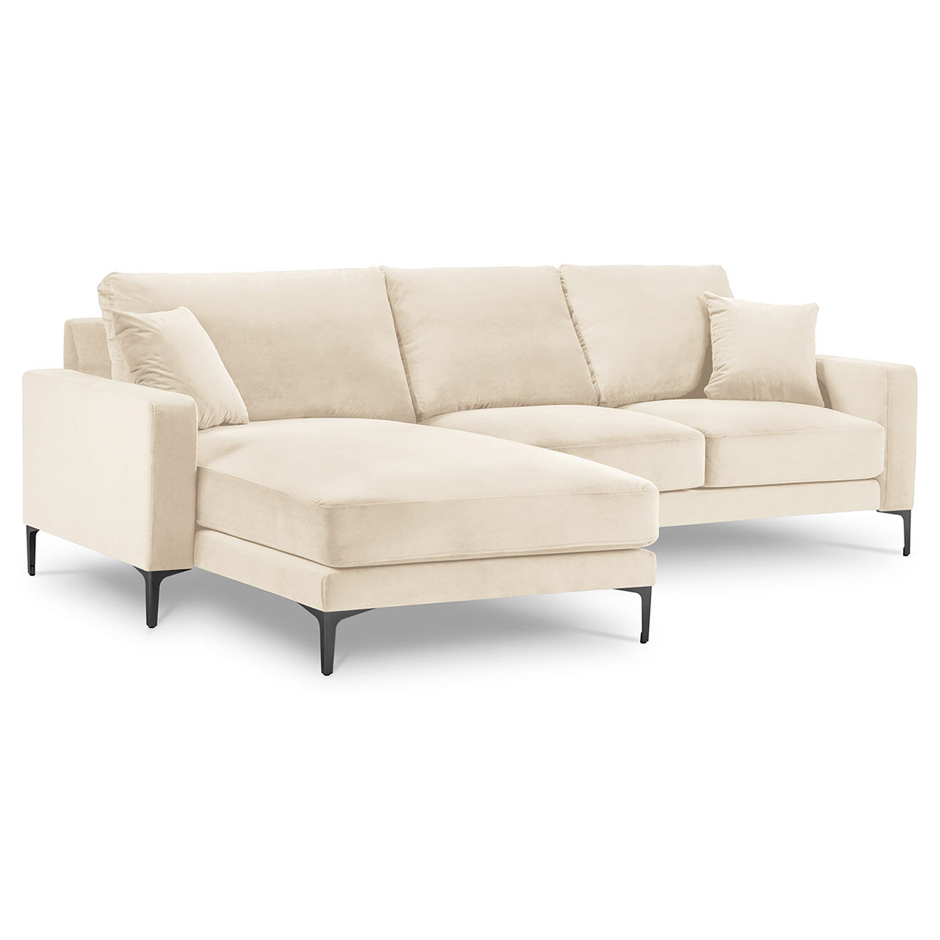 Mazzini Sofas Canapé d'angle Gauche Velours Venus 4 Places beige clair - 248x160x90 cm