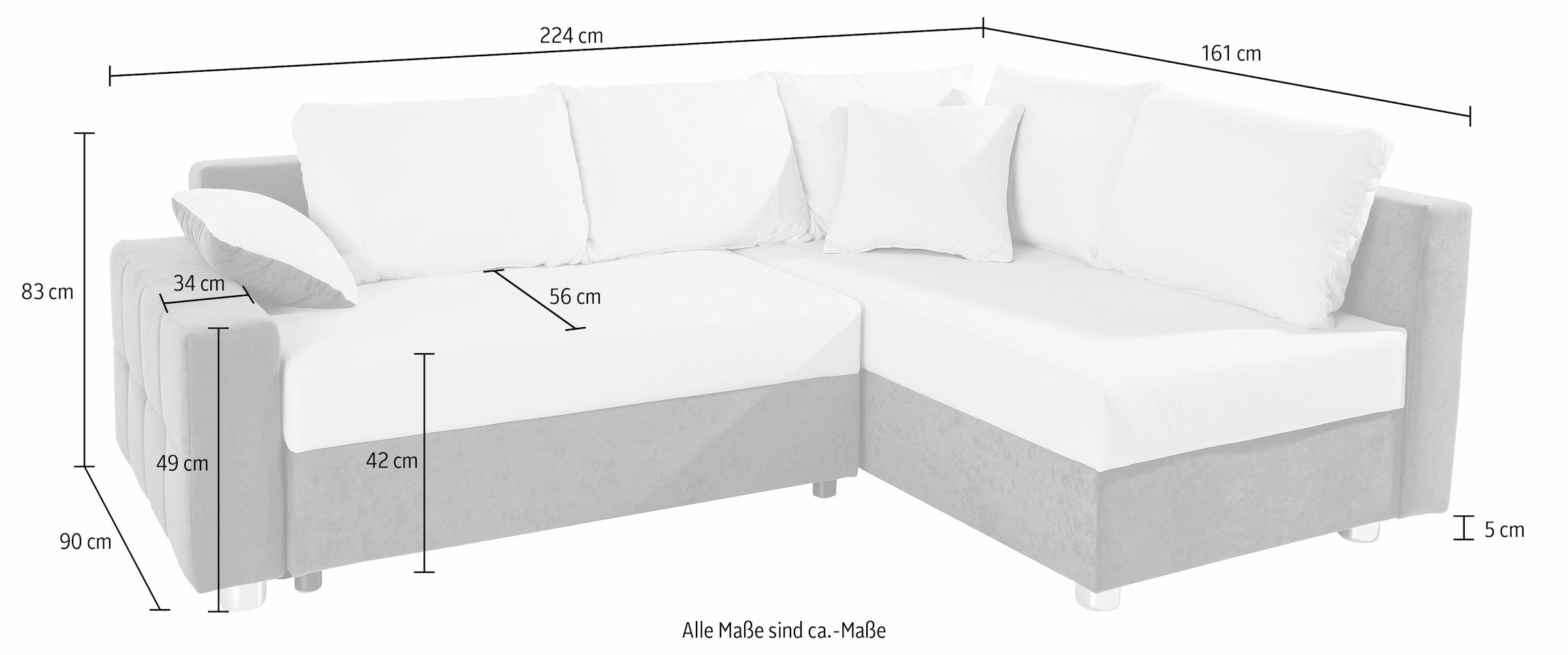 COLLECTION AB Ecksofa »Parma L-Form« mit Bettfunktion und Federkern