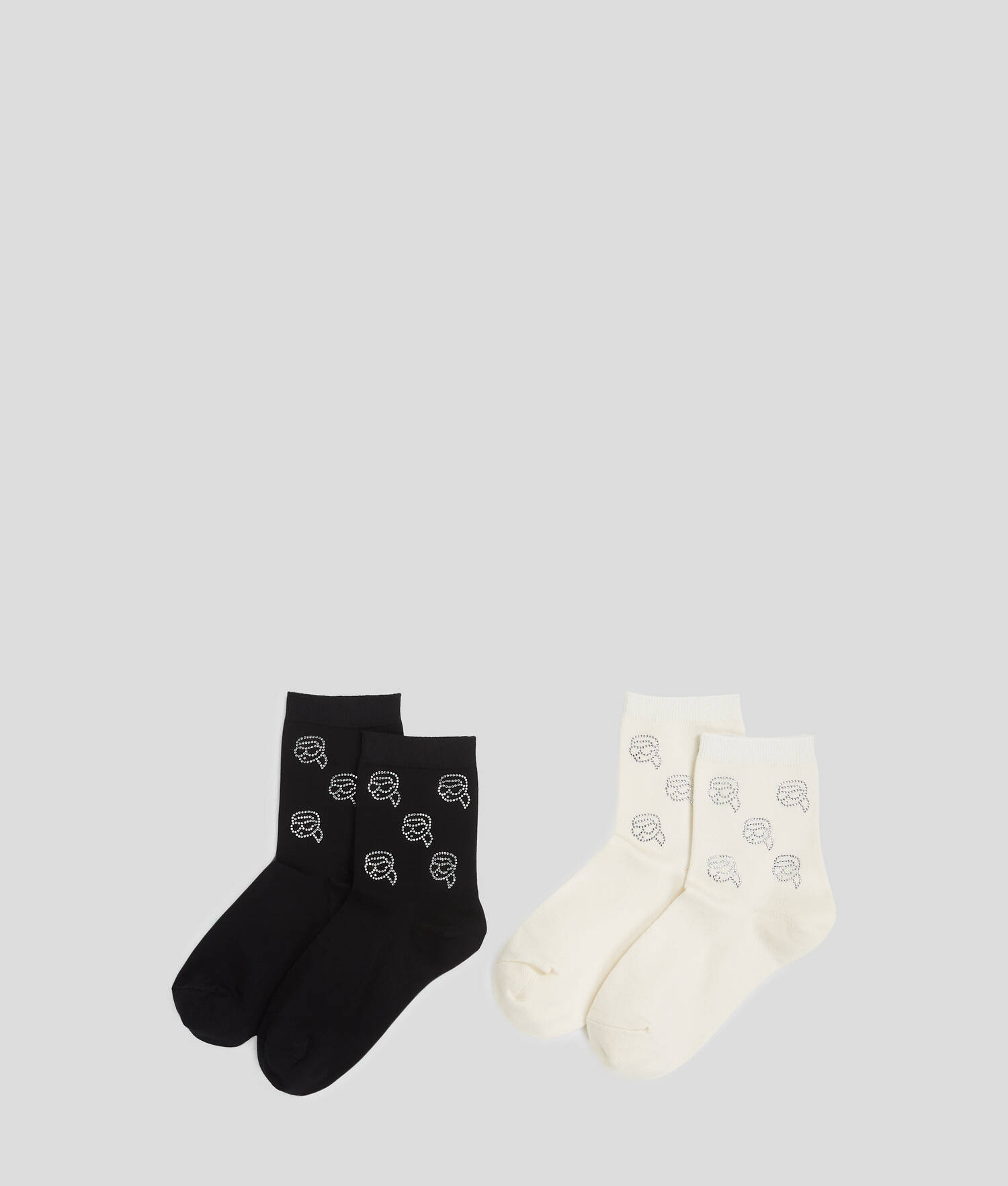 CHAUSSETTES À STRASS IKON – LOT DE 2 - Noir/Crème