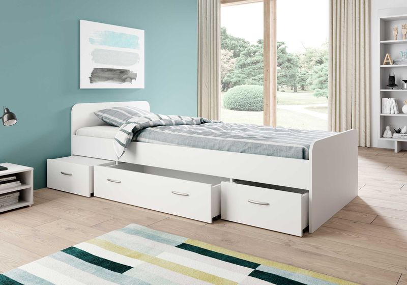 Barko - Bed - Wit - Spaanplaat - Met 3 Lades