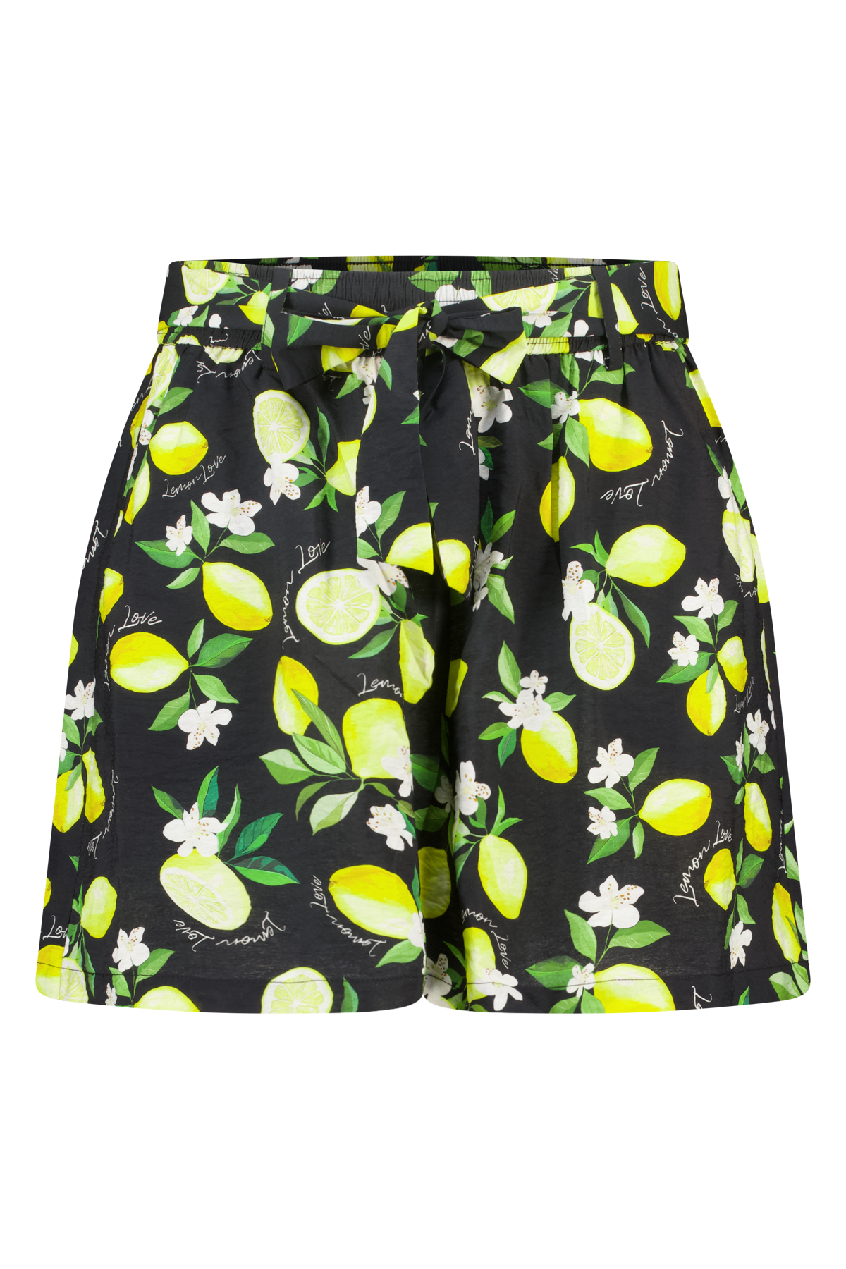 Shorts met citroenprint en ceintuur Multi zwart-wit