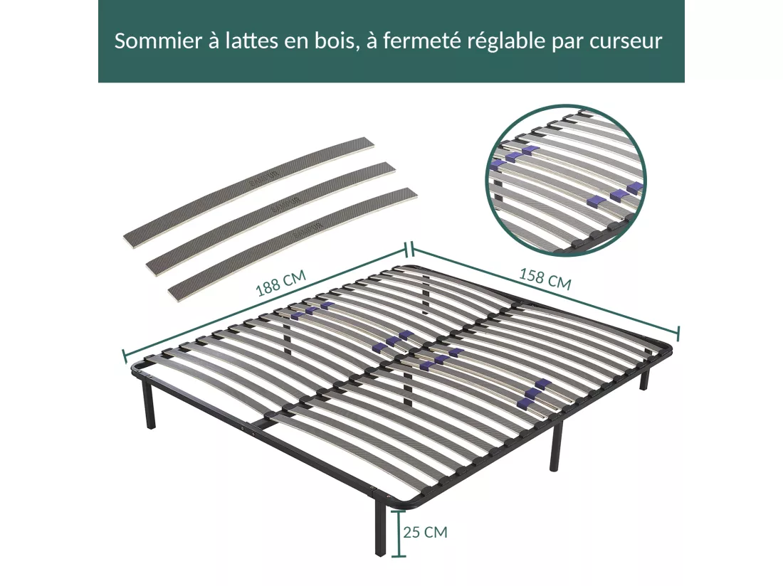Sommier SoftDream 140 x 190 cm - Sommier à lattes réglables - Résistant et confortable