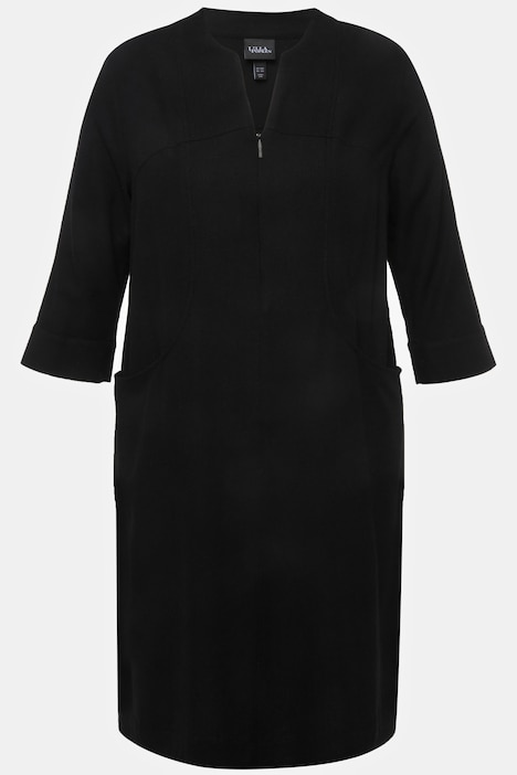 Kleid, A-Linie, Stehkragen, 3/4-Arm, Leinenmix