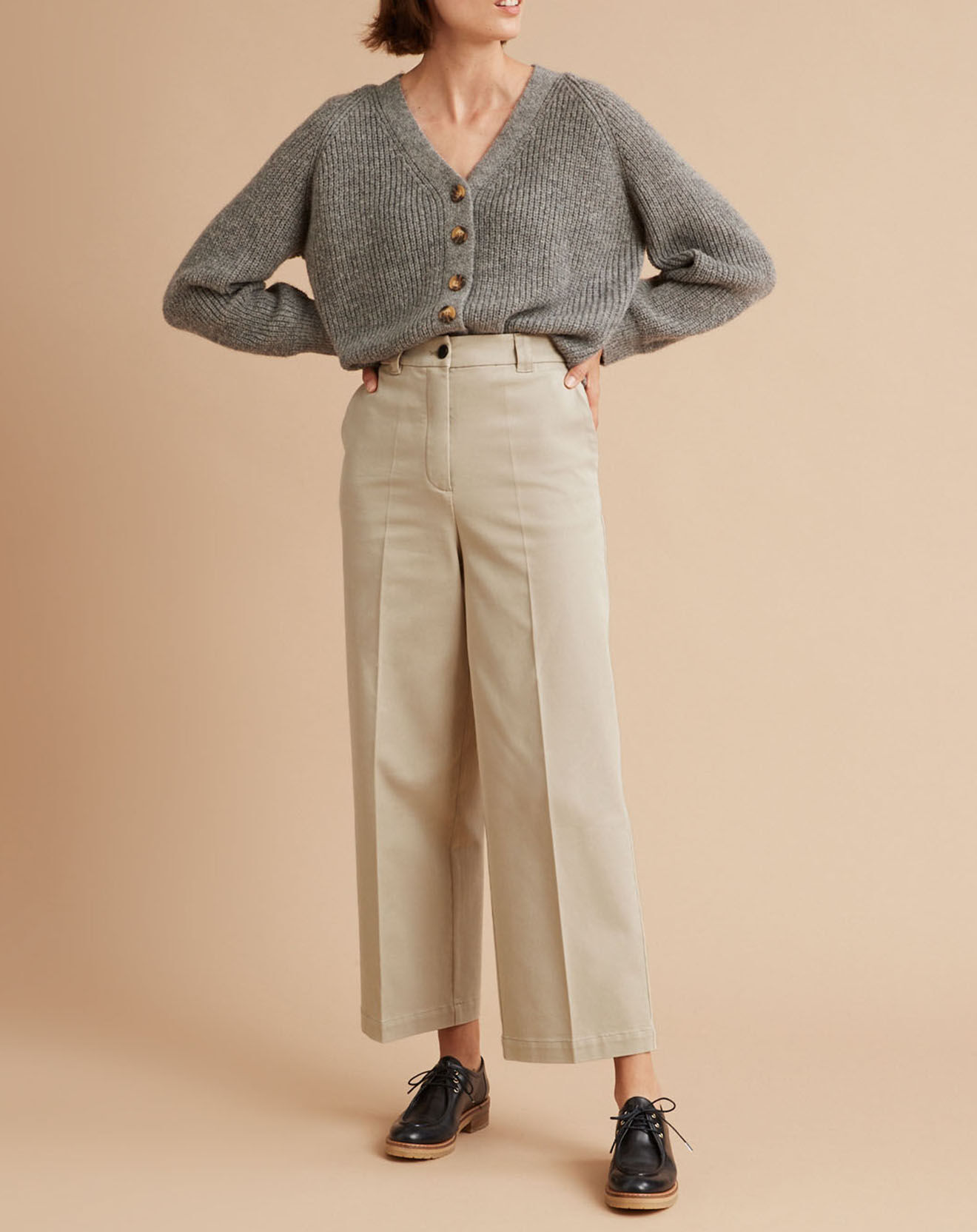 Cyrillus Pantalon large en Twill beige moyen