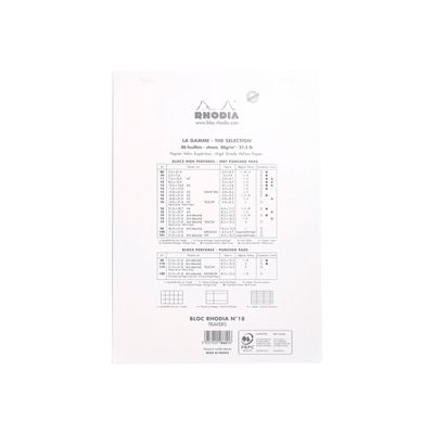 Rhodia - Bloc notes N°18 - A4 - 160 pages - petits carreaux - 80g - blanc