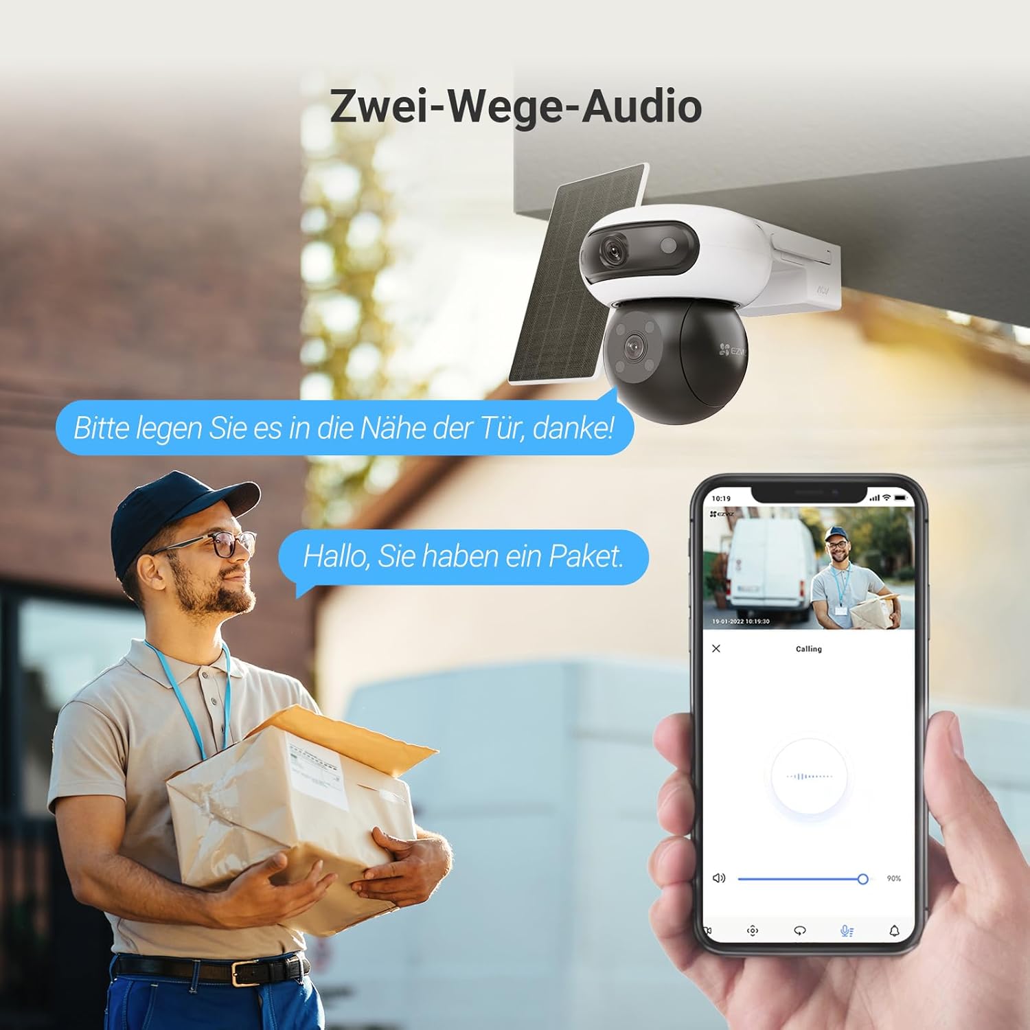 EZVIZ 4MP+4MP WLAN Überwachungskamera Aussen Akku Solar, Pan&Tilt Dual-Objektiv, 10400mAh Batterie, Auto-Tracking, Farbnachtsicht, Personen-/Fahrzeugerkennung, 2-Wege-Audio, CB90 Dual + 8W Solarpanel