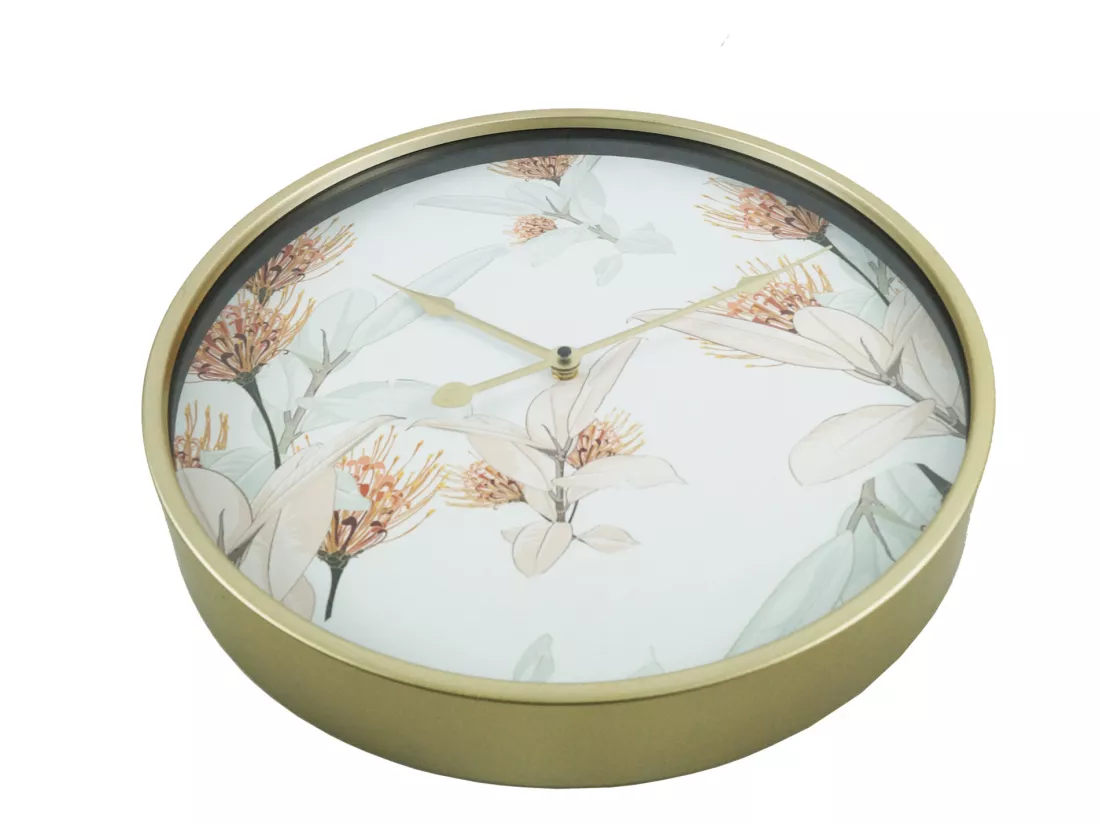 Horloge Murale De Cuisine Salon En Mdf Métal Verre Blanc Doré 40 Cm