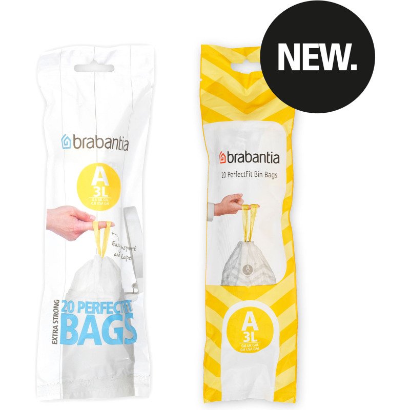 Sac poubelle 3 litres à liens coulissants Brabantia A blanc - 20 sacs