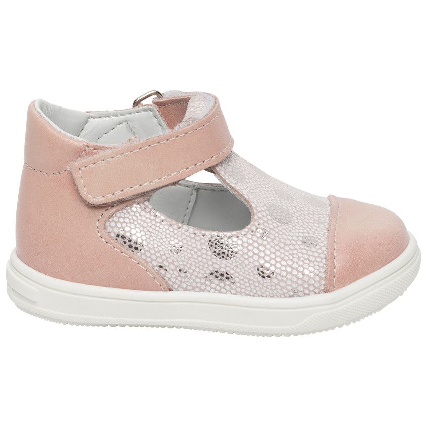 Salomés en cuir rose irisé à pois - Rose