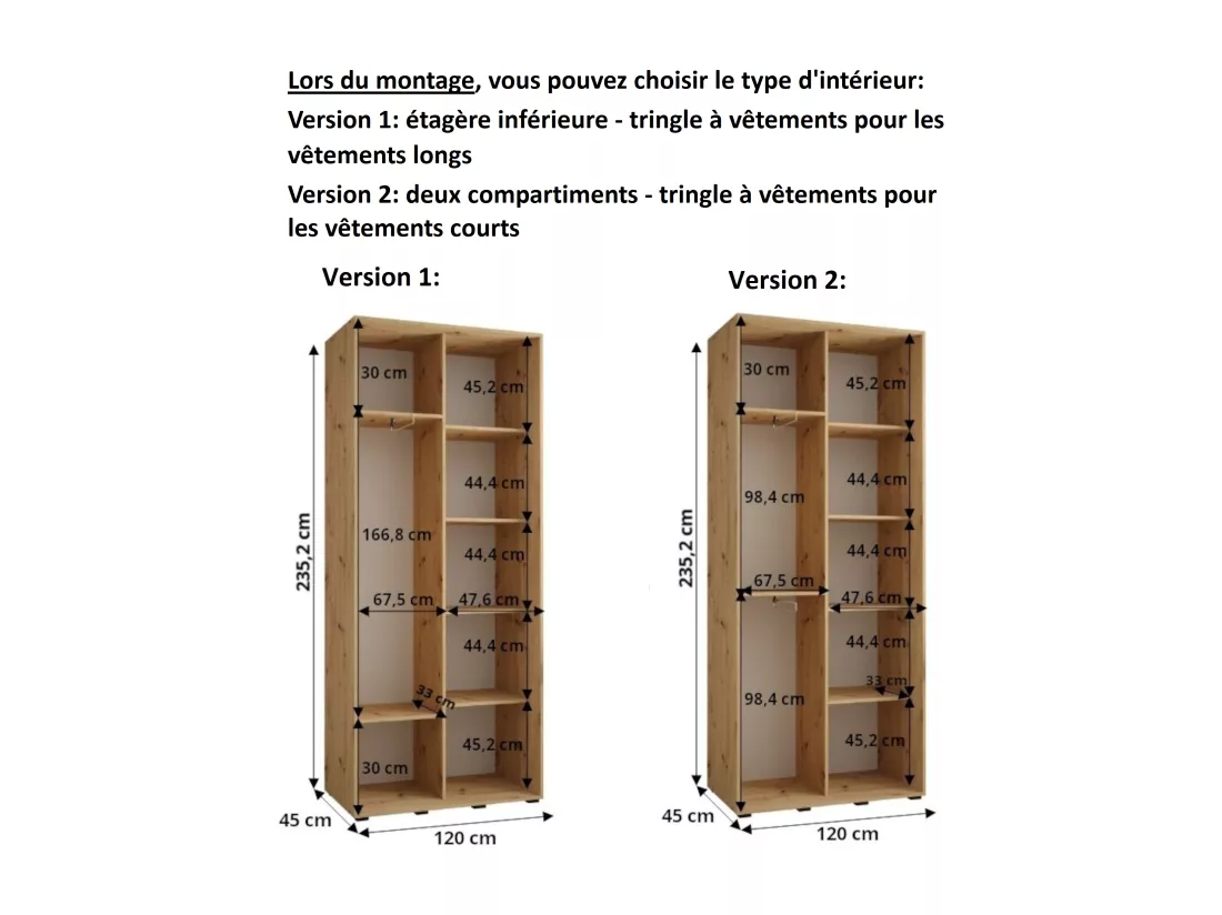 ARMOIRE DAVOS 13 À PORTES COULISSANTES 235,2/120/45 2 portes