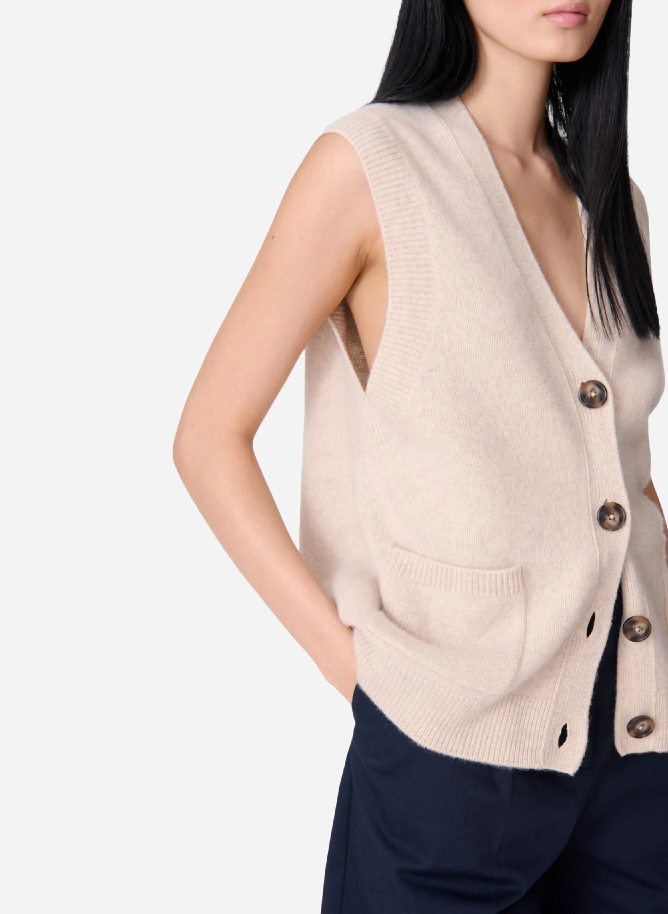 DASHLEY - Gilet droit col V en laine | Blanc