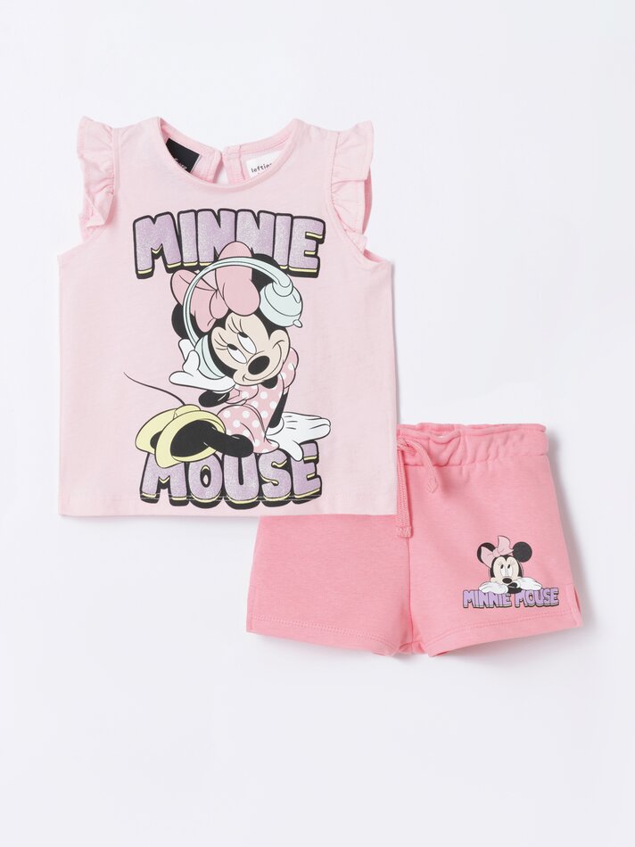Conjunto de shorts e camiseta com babados da Minnie Mouse ©DS - Rosa claro