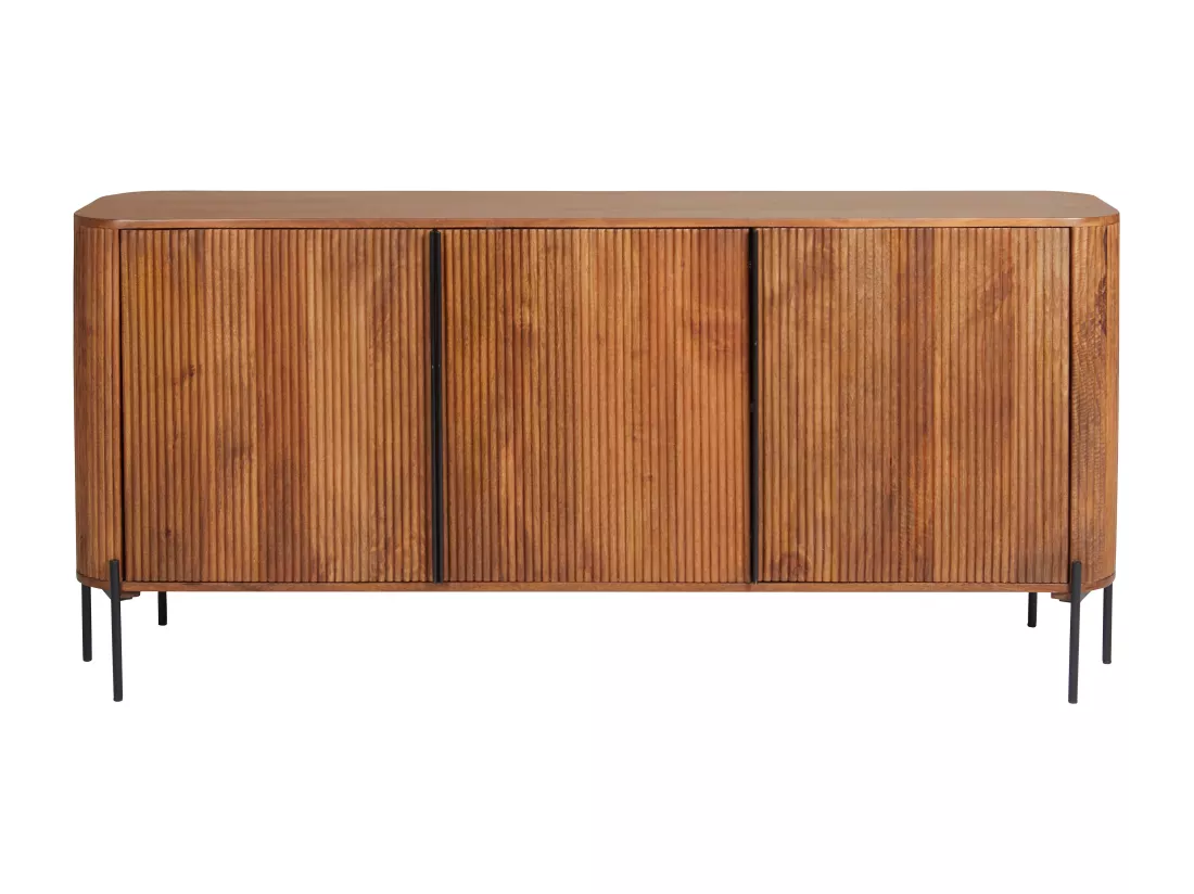 Buffet avec 3 portes en bois de manguier et métal - Naturel et noir - BALIMELA