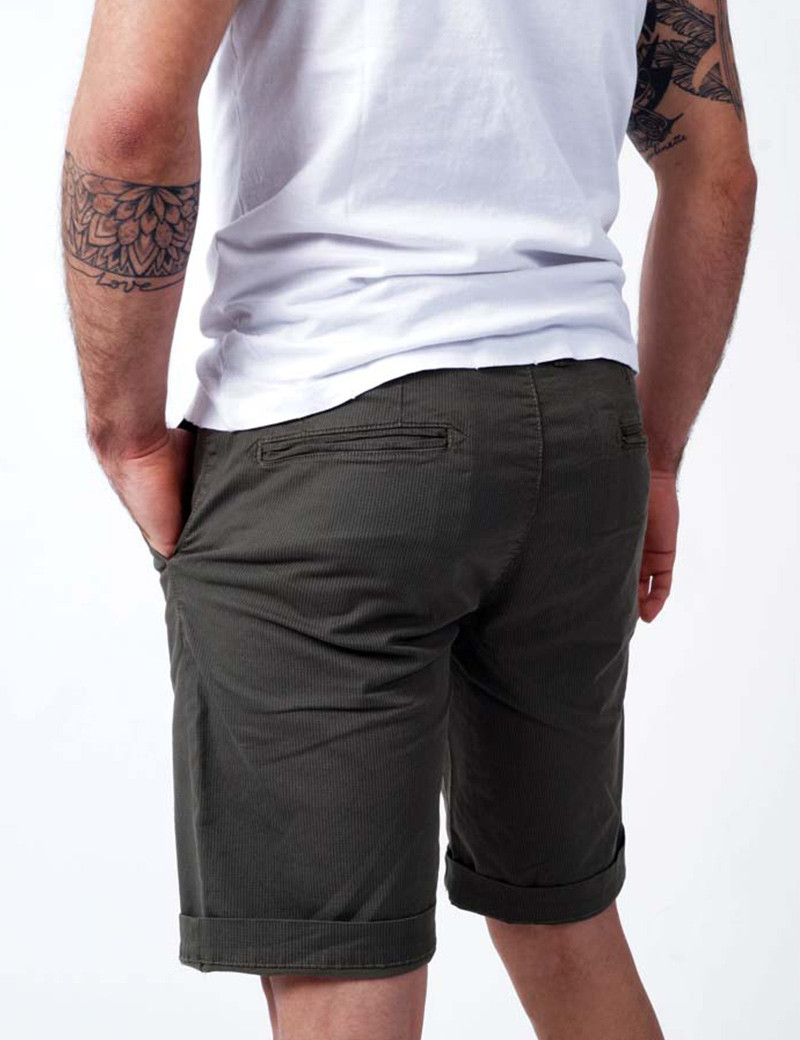 RECYCLED ART WORLD SHORT CHINO STRETCH PRINT MILITARY GREEN