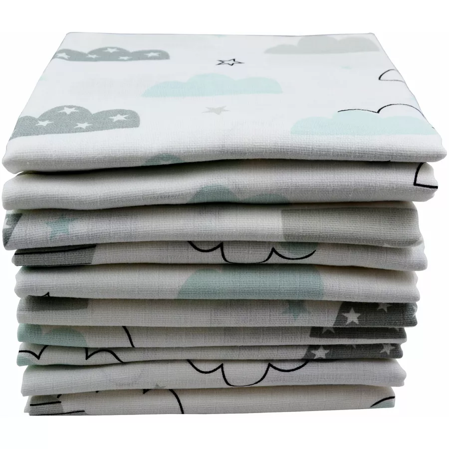 M.M.C. Mullwindel 10 PACK Spucktücher 80x70 cm Mulltücher 10 Wolken Mint