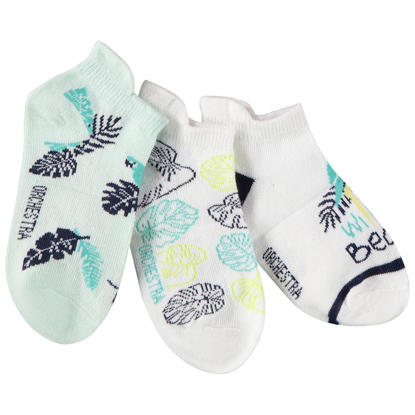 Lot de 3 paires de chaussettes courtes fantaisie pour garçon - Blanc