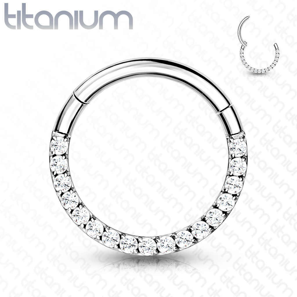 (8mm) Tragus / Helix G23 Titan Ohr Piercing Klickverschluss Ring mit Strass - Silber