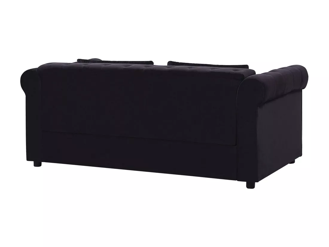 Canapé convertible 3 places en velours noir CHESTERFIELD
