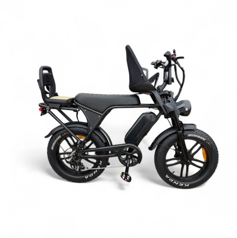 Ouxi C80 Family Fatbike - Zwart - Met Kinderzitjes Voor en Achter