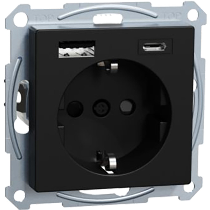 Schneider Electric Systeem-M wandcontactdoos RA met USB-voeding A en C Mat zwart