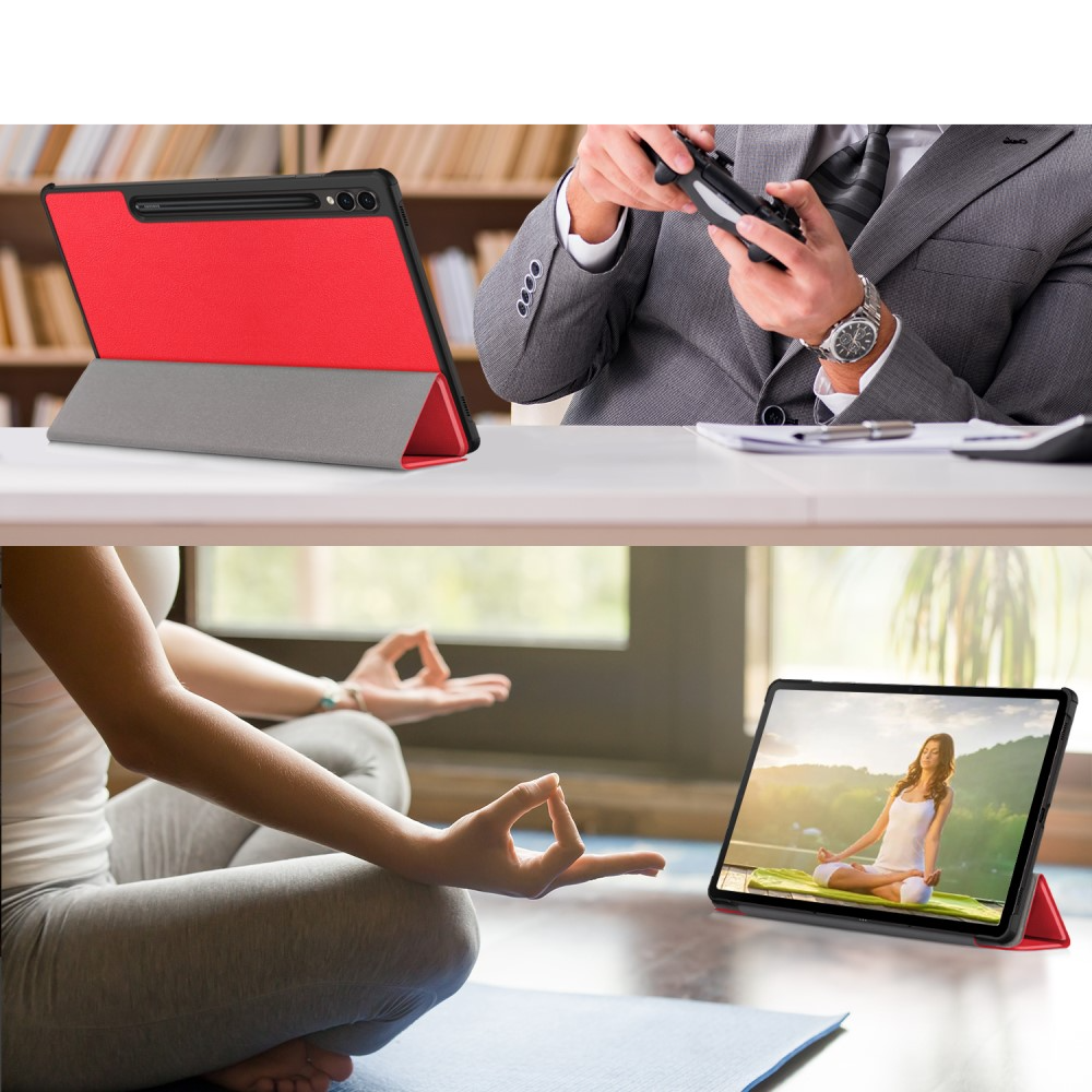 Samsung Galaxy Tab S9  Plus Leder Tasche Smart Cover Hülle Litchi Look   S-Pen Halterung - Rot