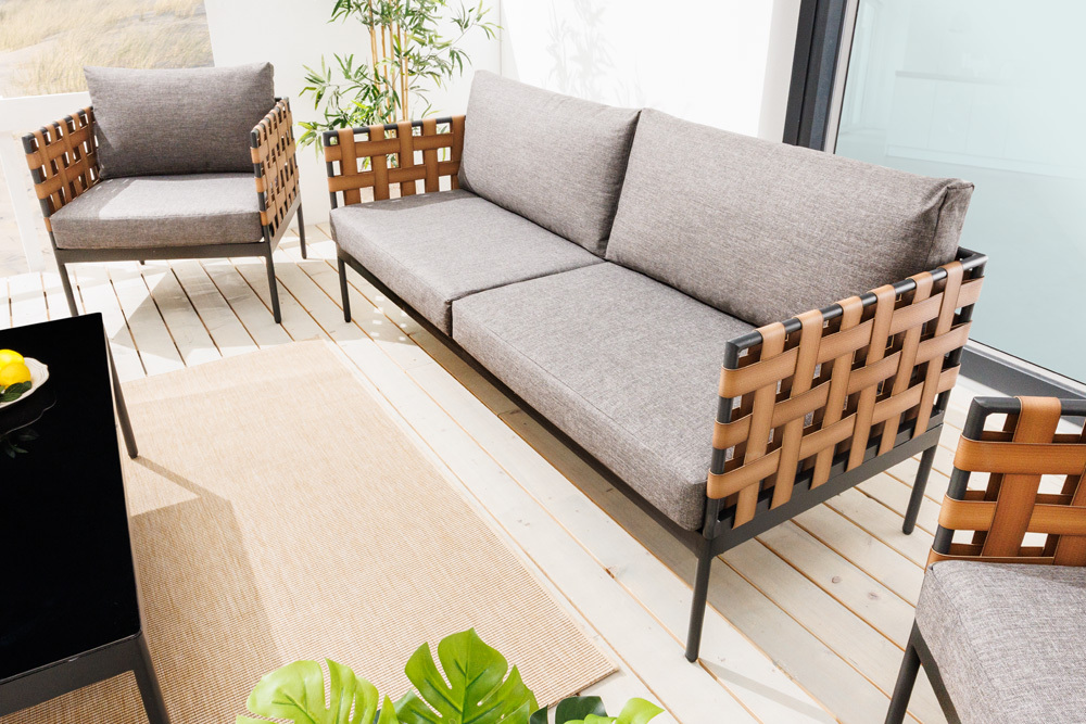 In- und Outdoor Lounge-Sofa UNIQUE 185cm schwarz braun grau Aluminium 2-Sitzer inkl. Kissen