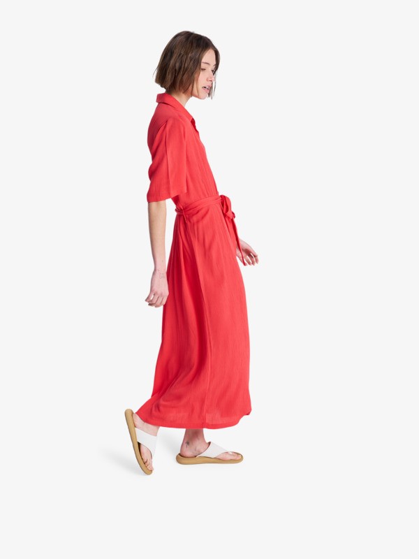 Island Escape Solid Robe chemise Rouge Femme