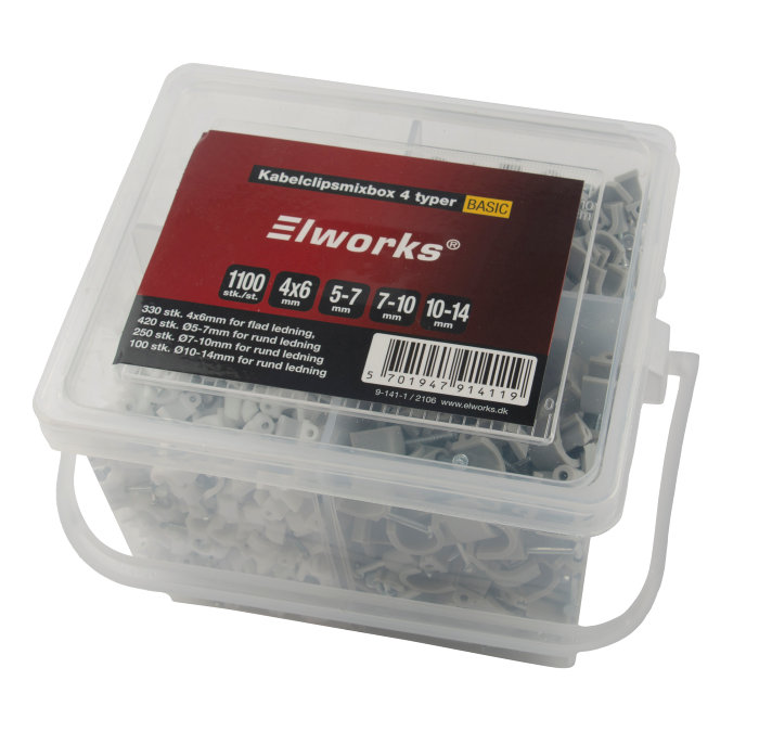 Kabelclips boks hvid/grå 1100 stk. - Elworks